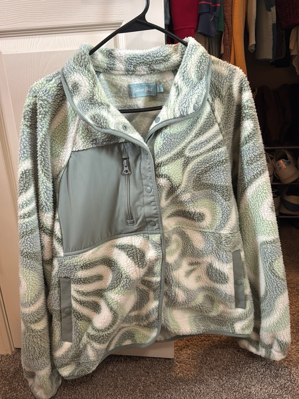 Sherpa Fleece Jacket in Sage Swirl (LARGE)
